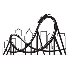 Vector roller coaster ride silhouette park. Rollercoaster icon illustration skyline concept Vector Black silhouettes. with white background