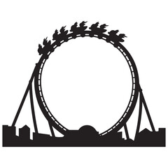 Vector roller coaster ride silhouette park. Rollercoaster icon illustration skyline concept Vector Black silhouettes. with white background