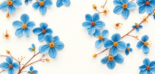 Delicate blue floral pattern, golden stamens, white background, elegant invitation design,  design,  illustration art