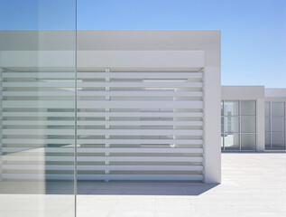 modern minimalist white building exterior with geometric window