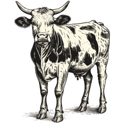 Cow sketch, vintage engraving, old woodcut style, antique farm animal, rustic cattle vector, retro illustration, traditional livestock art, country style bovine, engraved farm design