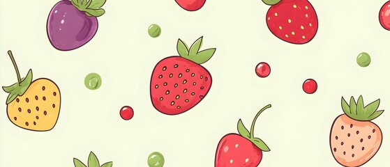 A bunch of strawberries and blueberries are shown in a pattern