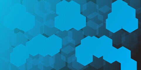 Blue abstract technology design features a futuristic geometric pattern with 3D cubes and light