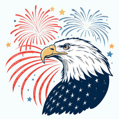 Create a vector illustration of a bald eagle engulfed in flames, bold black strokes, high contrast, intense detail.