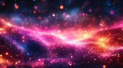 Obraz premium Abstract vibrant swirling particles, digital art, glowing cosmic background