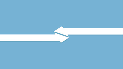 Two white arrows pointing in opposite directions meet each other in the center of a blue background