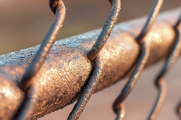 Close-Up of Rusty Steel Mesh Fence with Gradient Lighting
