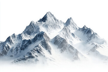 Snowy mountain range landscape on white background