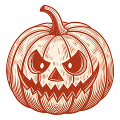Create a bold vector illustration of a intricately carved Halloween pumpkin, showcasing a detailed, thick stroke design.  Include stem and texture.