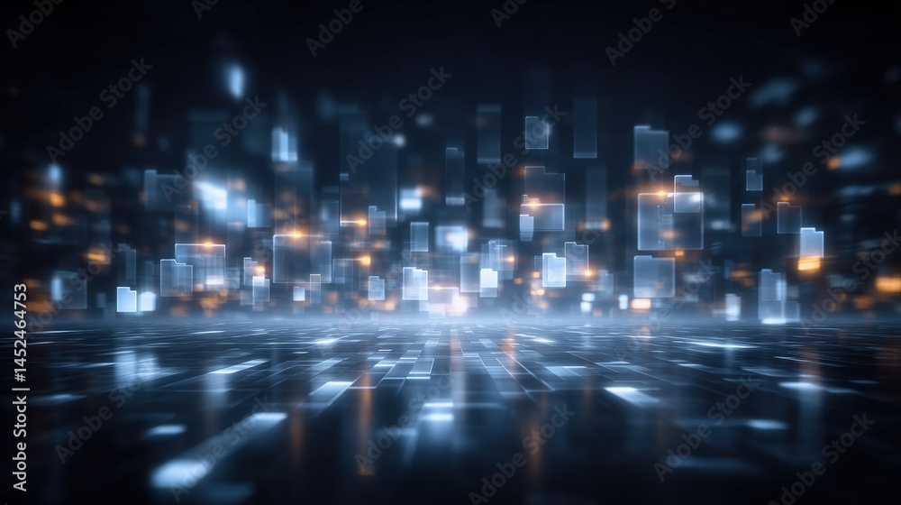 Poster abstract network grid with files and folders, futuristic software interface, digital document manage