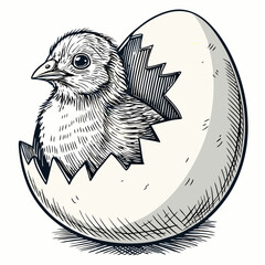 Create a bold, vector illustration of a chick hatching from its eggshell.  Focus on strong, thick outlines and a vibrant color palette.