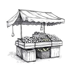Outdoor Fruit Market Stall Drawing
