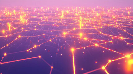 Obraz premium Abstract network of glowing points and lines. A vast interconnected system of lights and connections