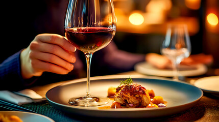 Obraz premium Fine Dining Scene with Elegant Diner