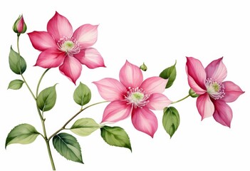 There are three pink flowers on one green leaf