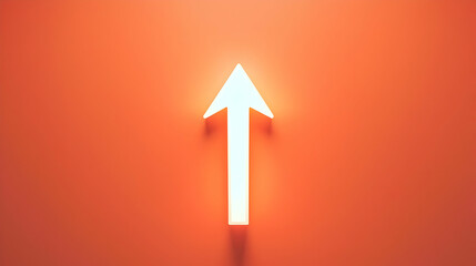 Glowing white arrow pointing upward on an orange background.  Bright, bold, and symbolic of growth or progress