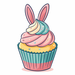Create a bold, vector illustration of a single cupcake with a single swirl of frosting on top.  Focus on clean lines and strong stroke weight.