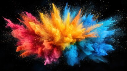 Colorful powder explosion against black background