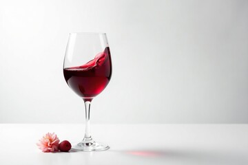 Rich red wine poured into glass, clean white backdrop, red wine, wine tasting, minimal