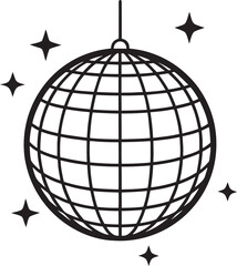 Elegant Disco Ball Outline with Sparkle, star Effects, Disco ball silhouette vector illustration on white background