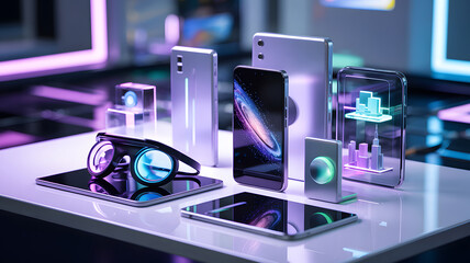 A digital illustration shows a computer network server with electronic components mounted on a board, representing modern technology and internet business concepts