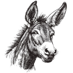 Donkey, rough wood block print style, black sketch, vintage illustration, old engraving style vector, rustic animal art, antique farm decor, retro animal poster, farmhouse wall art,