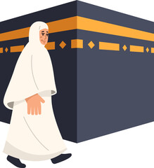 Flat Vector Illustration of Hajj and Umrah Pilgrims Performing Rituals in Mecca