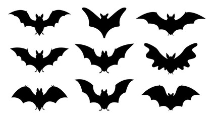 set of halloween bat silhouette vector on tranparent background