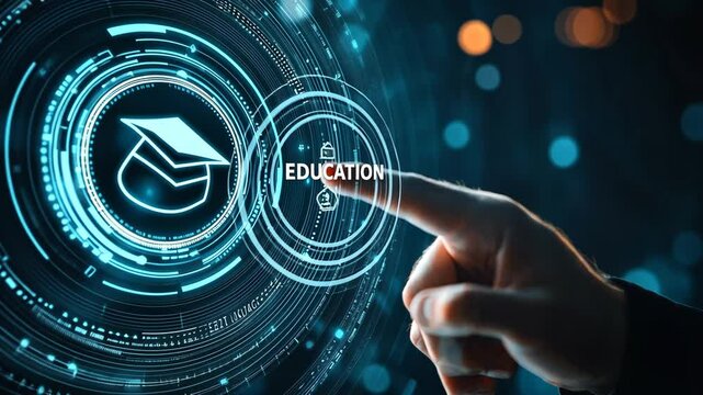 Digital education interface; finger selects learning