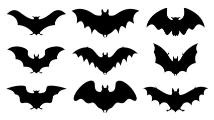 set of halloween bat silhouette vector on tranparent background