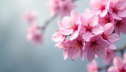 Dense cluster of sakura flowers, overlapping petals, light background , floral design, branch, overlay