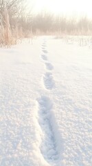 Footprints in a Snow Covered Field Path