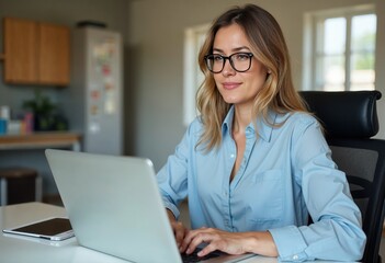 Professional Woman Sitting at Desk with Laptop in Office Environment.jpeg