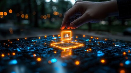 Hand placing like icon on circuit board