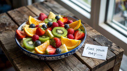 A fresh and healthy mixed fruit salad, a colorful vegetarian meal with strawberry and orange in a bowl, perfect as a light restaurant dish or a sweet dessert