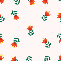 Seamless floral pattern. Idea for fabric, tablecloth pattern, wrapping paper, gift paper. Print ditsy. Motives are scattered randomly. Flower pattern background. cute pattern.