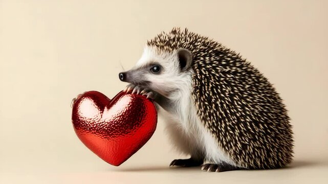Adorable hedgehog interacts with shiny red heart in a cute sequence