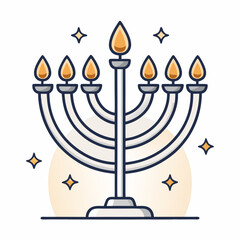 Create a bold, glowing vector illustration of a menorah with thick, highly detailed strokes.  Include a radiant, golden glow effect.