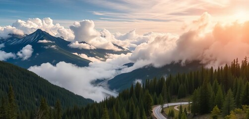 Serene Agassiz forest, winding road below dramatic cloudscape, scenic, Agassiz