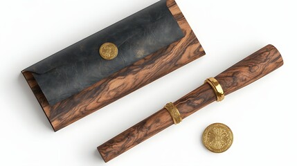 Wooden pen and leather case