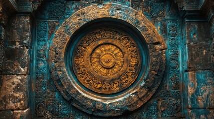 Ancient Temple's Intricate Mandala: A Golden Wheel of History