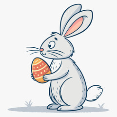 Create a vector illustration of a bold-outlined Easter bunny holding colorful Easter eggs.  The style should be clean and modern.
