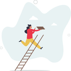 Naklejka premium Build ladder of success, develop stair to improve opportunity, career path or job achievement, growth step to progress overcome challenge concept, character life .