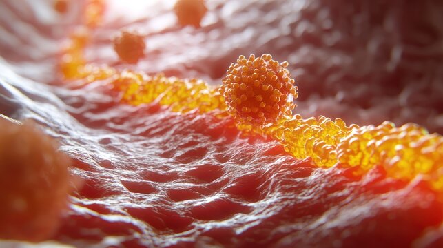 Illustration of liposarcoma cells in human fat tissue, medical concept