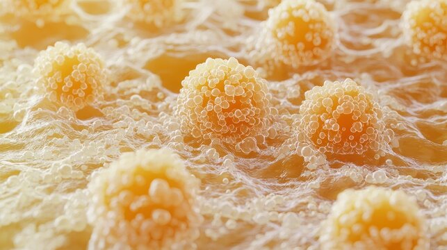 Illustration of liposarcoma cells in human fat tissue, medical concept