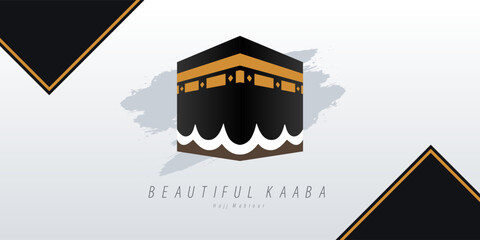 Minimalist Vector Illustration of Kaaba in Mecca with Modern Brush Background
