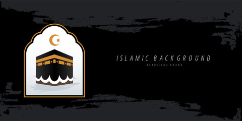 Minimalist Vector Illustration of Kaaba in Mecca with Modern Brush Background