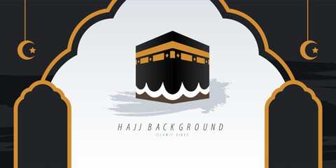 Minimalist Vector Illustration of Kaaba in Mecca with Modern Brush Background