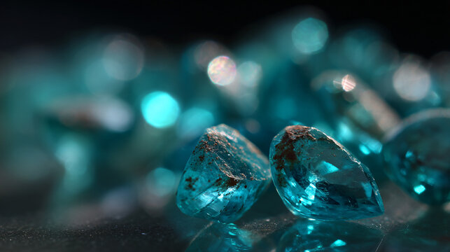A pic of paraiba tourmaline stones, showcasing their brilliant blue coloring material