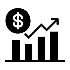 Financial growth chart with dollar coin showing business success and investment increase in value and profit isolated on transparent background
